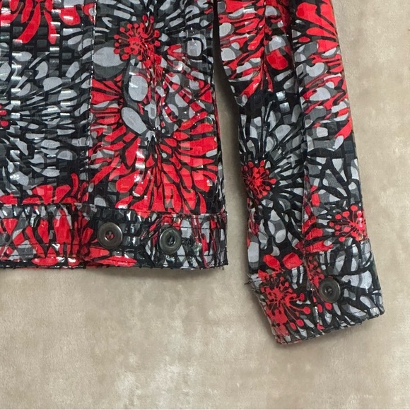 Ruby Rd Womens Shirt Jacket Red Gray Black Floral Shiny Size 10 - Picture 4 of 11